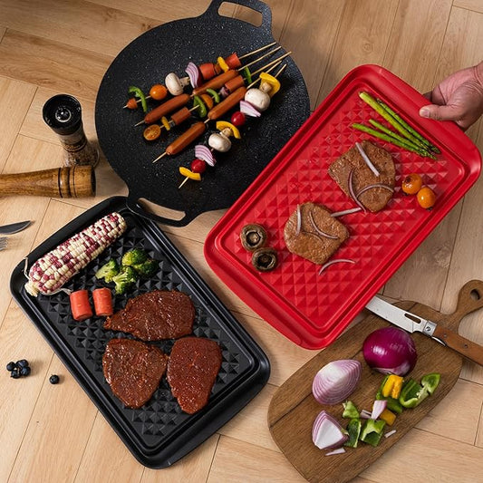 LEHAHA Grilling Prep and Serve Trays, BBQ Serving Platter, Melamine Serving Trays for Food, Set of 2, Great Gift for Father's Day, BBQ Lovers, Prefect for Chrismas Festival and Everyday use.