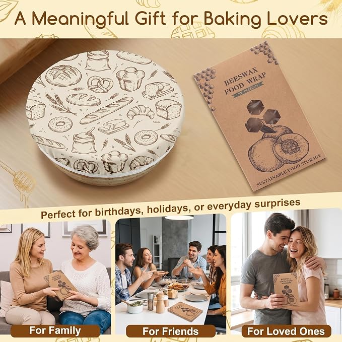 2Pcs Vintage Bakery Reusable Beeswax Bowl Covers Bread Sourdough Bowl Covers for Proofing Bakery Reusable Elastic Bread Sourdough Cover Wrap Dough Proofing Food Storage Kitchen Baking Supplies