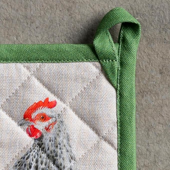 Maison d' Hermine Pot Holders 100% Cotton Potholders (8" x 8", Pack of 2) | Heat Resistant Hot Pads with Loop BBQ Cooking Baking Farmhouse Kitchen Handling Hot Pans Spring Summer - Basse Cour