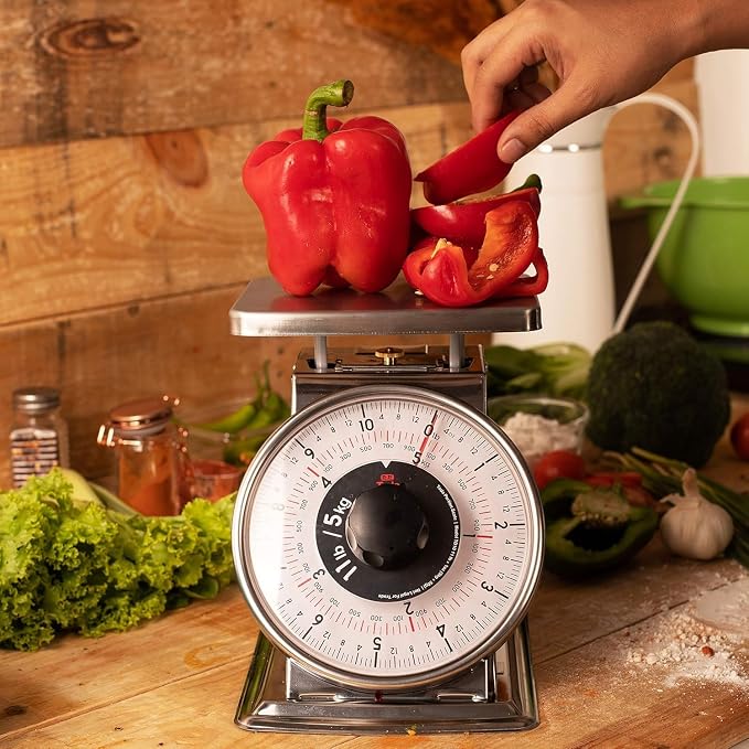 Tada 11lb Stainless Steel Analog Kitchen Mechanical Dial Scale | Manual Food Scale with Platform for Restaurants and Cooking