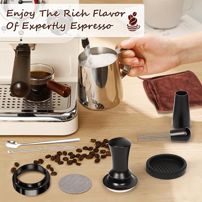Y-Step 25 PCS Espresso Accessories Kit, 53.3mm/54mm Espresso Tamper Kit Coffee Tamper Set, Espresso Tamper with Spring Loaded Calibrated, Espresso Puck Screen, Dosing Funnel, WDT Tool, Latte Art Kit