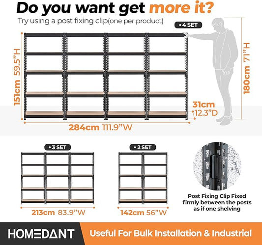 HOMEDANT 28"W x 12.3"D x 59.5"H 5-tier Boltless Metal Shelving Unit Adjustable Garage Storage Utility Rack Heavy Duty Shelves Organization Multipurpose Shelf Warehouse Kitchen Living Room pantry 2Pack