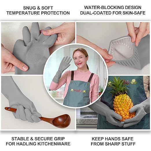 DABOGOSA Reusable Waterproof Household Dishwashing Cleaning Rubber Gloves, Non-Slip Kitchen Glove (Grey, Medium (Pack of 3))