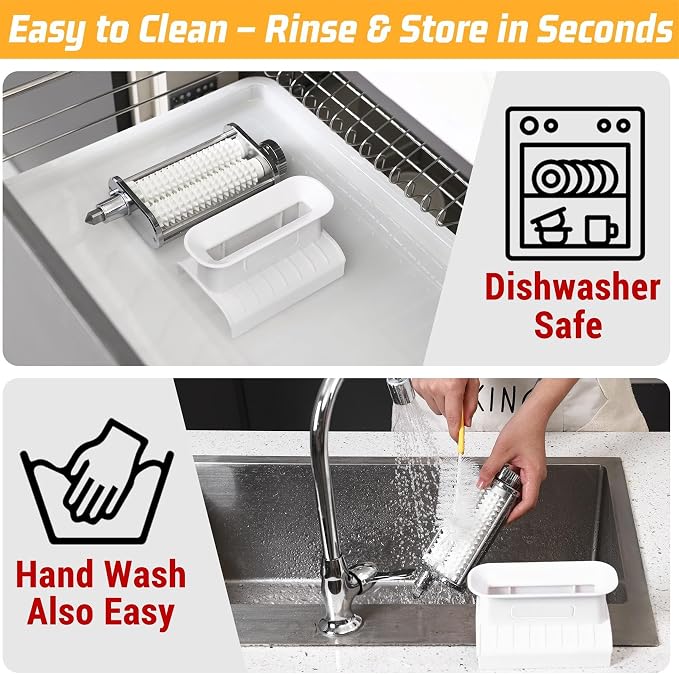 FavorKit Adjustable 3 Thickness Meat Tenderizer Attachment for Kitchenaid Mixers, Dishwasher Safe Durable Metal Housing & Plastic Rollers/Gears Accessories - White