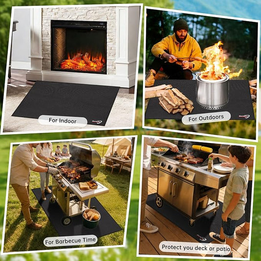 DocSafe Large Under Grill Mat 48" Square Fire Pit Mat,4 Layers Fireproof Grill Pads Protect for Deck,Patio,Outdoor Charcoal,Smokers,Wood Floor,Indoor Fireplace,Reusable Oil-Proof&Waterproof,Black