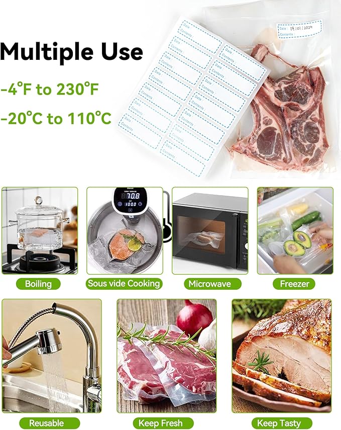 AENTGIU 300-Count Food Vacuum Sealer Bags 8 x 12 inch, Thick BPA Free Sous Vide Bags Compatible with All Vac Machines, Food Saver, Seal a Meal, Commercial Grade Quart Precut Meal Prep Storage Bags