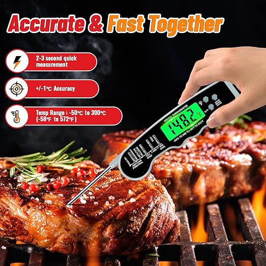 Meat Thermometer Digital, Instant Read Meat Thermometer with Backlight & Magnet for Kitchen, Beef, Grill, Turkey,IP67 Waterproof Cooking Thermometer,Suitable as Stocking Stuffers for Men