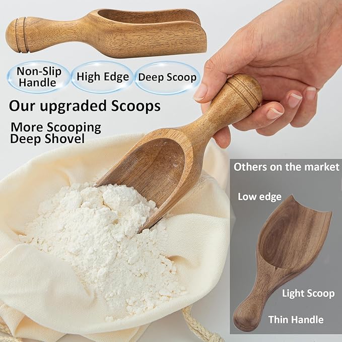 Large Coffee Scoops Shovel,Large Ground Coffee Scoop 3PCS Big Wooden Scoops for Jars 5.9″ Acacia Measuring Spoons for Coffee, Kitchen Scoop for Tea,Coffee, Powder, Bath Salts,Laundry -Multifunctional