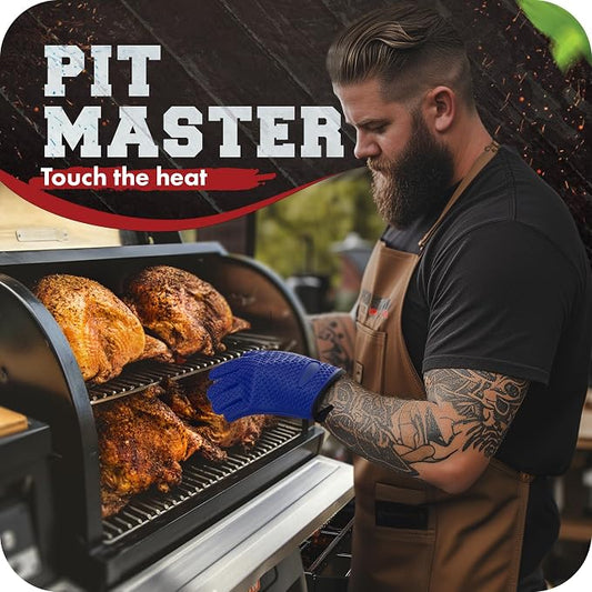 KITCHEN PERFECTION Silicone Smoker BBQ Gloves - Heat Resistant Oven Mitts | Waterproof, 5-Finger Design For A Better Grip, for Pitmasters, Meat Smoking, Grilling, Cooking, Frying Turkey | Grill Gift