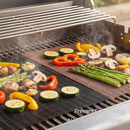 Kingrol 6 Pack Non-Stick BBQ Grill Mesh Mat, 15.75" x 13", Safe for Gas, Charcoal, Pellet & Smoker Grills