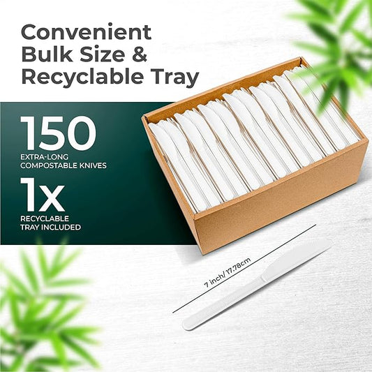 100% Compotable Knives Disposable Compostable Cutlery Set Silverware by Koalalove 150pc (CK150)