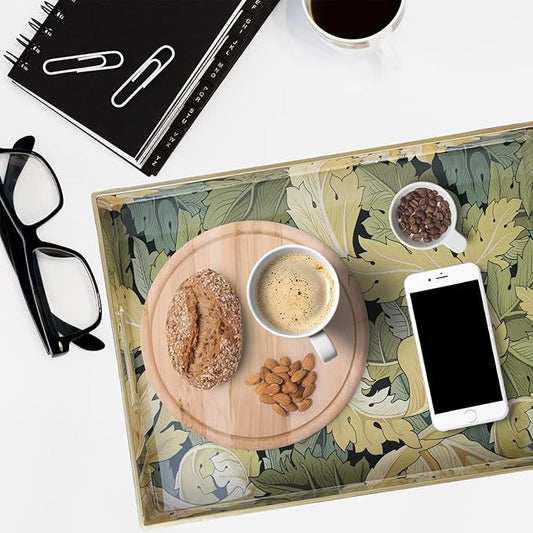 Spsyrine Serving Tray with Handles, Plastic Decorative Tray for Coffee Table, Living Room, Home Decor, Acanthus