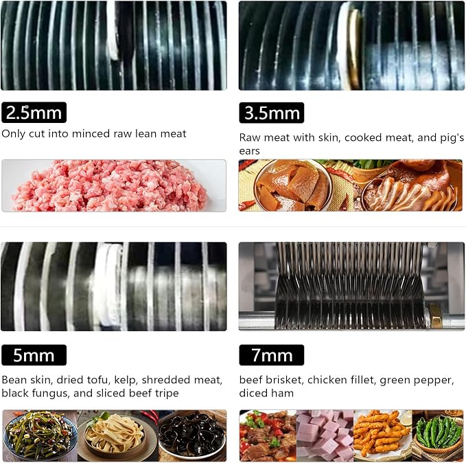 Meat Cutter Machine, 850W Electric Meat Slicer Shredded Cutting Machine, 7mm Commercial Stainless Steel Blade Shredder, 330lbs/h for Boneless Pork Chicken Fish Vegetables (7mm)