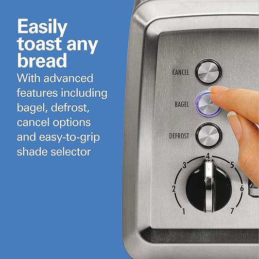 Hamilton Beach 2 Slice Toaster with Extra-Wide Slots, Bagel Setting, Toast Boost, Slide-Out Crumb Tray, Auto-Shutoff & Cancel Button, Defrost Function, Stainless Steel (22794) (Pack of 2)