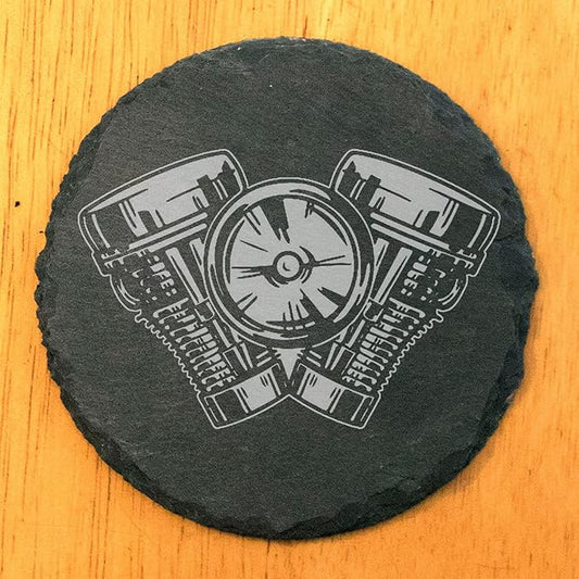 Power & Protection: V-Twin Engine Coasters for Your Ride - Round Slate - Set of 4