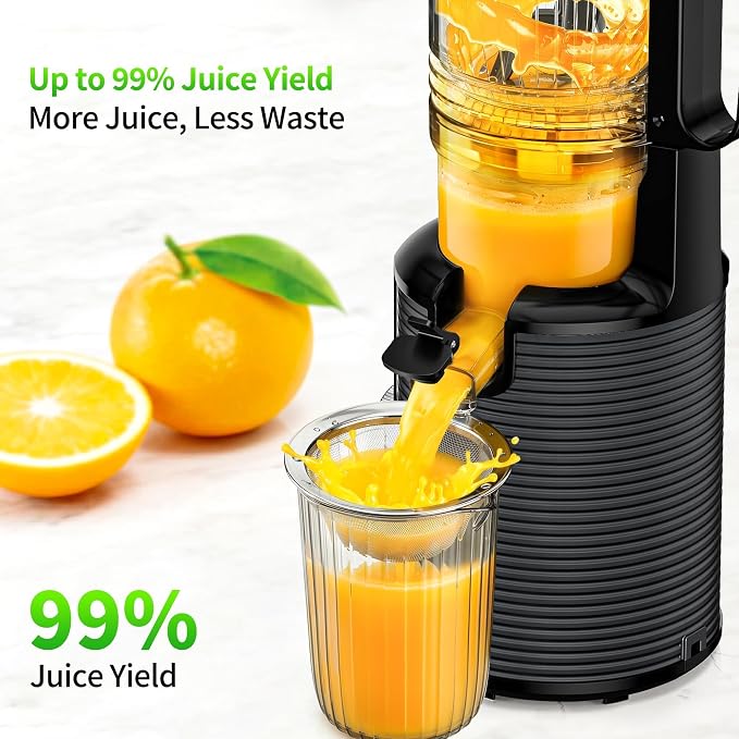 5ive Cold Press Juicer, 5.1 Inch Wide Chute Slow Masticating Extractor | 1.7 L Slow Juice Extractor for Whole Fruits Veggies, Easy Clean Electric Maker with Recipe Guide, Rate of 99% juice