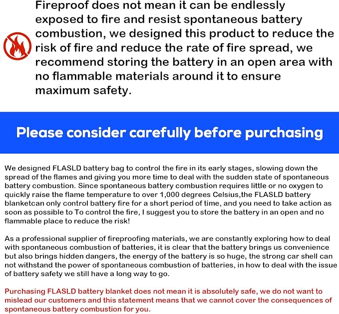 FLASLD Fireproof Lithium Battery Cover, Fastest & Simplest Way to Isolate and Extinguish Small Fires, Fire Blanket for E-Scooter and E-Bike (118×118 inch - Grey)