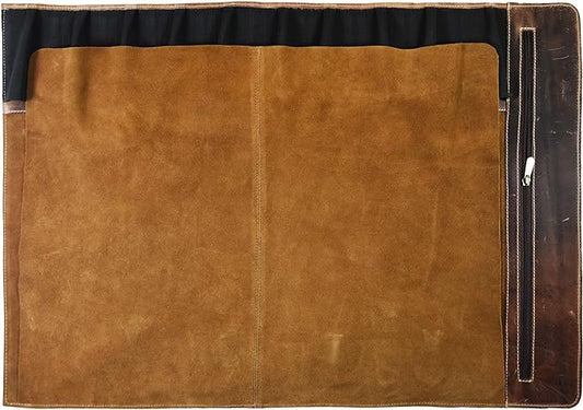 Leather Knife Roll Storage Bag, Elastic and Expandable 10 Pockets, Adjustable/Detachable Shoulder Strap, Travel-Friendly Chef Knife Case (Dark Brown, Leather)
