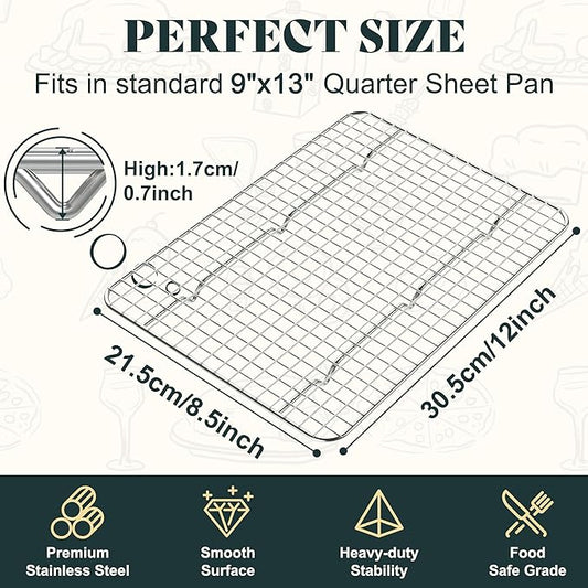 Cooling Racks for Cooking and Baking - 8.5"x12" Oven Safe Premium Stainless Steel Heavy Duty Baking Rack Tight-Wire, Fits Quarter Sheet Pan for Roasting & Grilling & Cooking - Set of 2