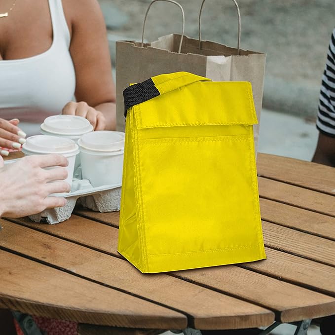 DISCOUNT PROMOS 10 Hook and Loop Insulated Lunch Bags Set - Polyester, Durable, Vibrant, Reusable - Yellow