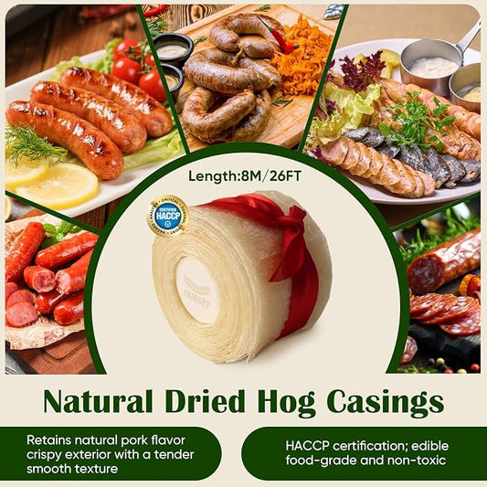 Edible Drying Natural Sausage Casing, Sausage Casings for Flavorous Homemade Sausages Ham,Breakfast Sausage,Italian Sausage,Knoblewurst,Pepperoni,Bologna Sausage and Most Sausage-8m/26ft,Φ28mm