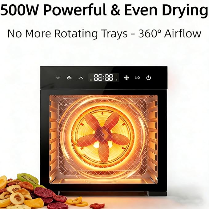 Simple Deluxe Food Dehydrator Machine, Fruit Dryer Machine with 8 Stainless Steel Trays, 24H Digital Timer 185°F Temperature Control, 500W Food Dryer for Jerky Meat Herb Fruit and Dog Treat, Black