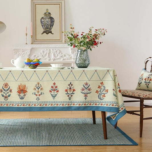 ISAENNE Designer Linen Floral Rectangular Tablecloth,Light Green Farmhouse Durable Table Cloth,Washable Decor Tablecloths for Dining Kitchen Thanksgiving Christmas,55"*87"-Floralsea B