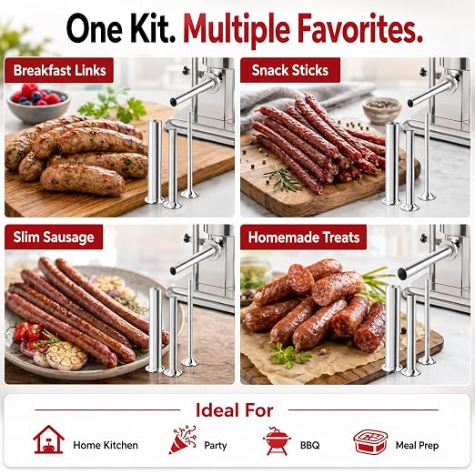 3 Size Stainless Steel Sausage Stuffer Tubes Kit | Replacement Funnels for LEM Sausage Stuffers (Includes 3/4", 1/2", 3/8" Sizes)