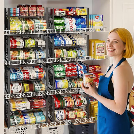 JKsmart 2-Tier Stackable Rack Organizer for Pantry, Adjustable Dispenser Holds Up to 88 Cans, Storage Holder for Various Ounces of Canned Drinks, Black, 3 Pack