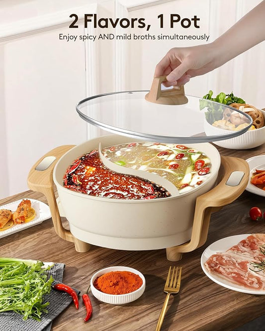 Hot Pot Electric Hot Pot with Divider, Large 6L Nonstick Dual-Sided Shabu Shabu Pot Dual-Flavor hotpot electric 1500W with Adjustable 5-Temperature Control ,Perfect for Family Dinners & Parties