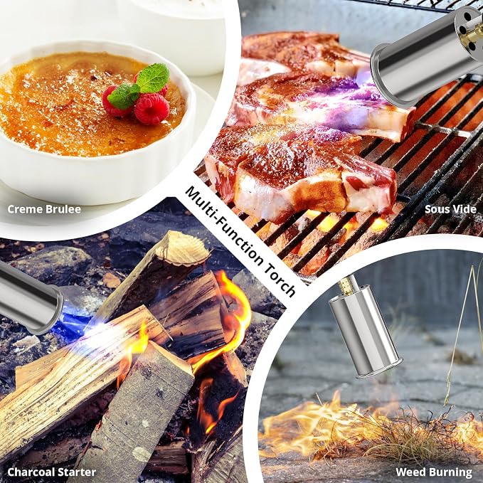 Sondiko Powerful Propane Torch with Gas Cylinder Stand Base, Grill Torch | Cooking Torch, Sous Vide, Campfire Starter, Adjustable Torch Gun for Searing Steak, BBQ, Welding, Propane Tank Not Included