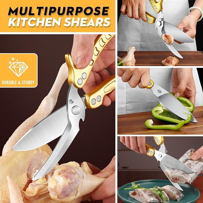 Poultry Shears Heavy Duty Stainless Steel Kitchen Scissors | with Knife & Bottle Opener, Gift Box Packaging, for Chicken Turkey Cooking, Thanksgiving Gift for Men and Women