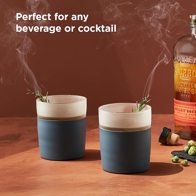 Rabbit Freezable Whiskey Glasses, Set of 2 Chilling Whiskey Glasses with Silicone Sleeve, 8oz No-Dilution Glasses for Whiskey, White Wine and Cocktails, Keep Drinks Cold for Hours, No Ice Needed | Ideal for whiskey, white wine & mixed drinks, chills wi...