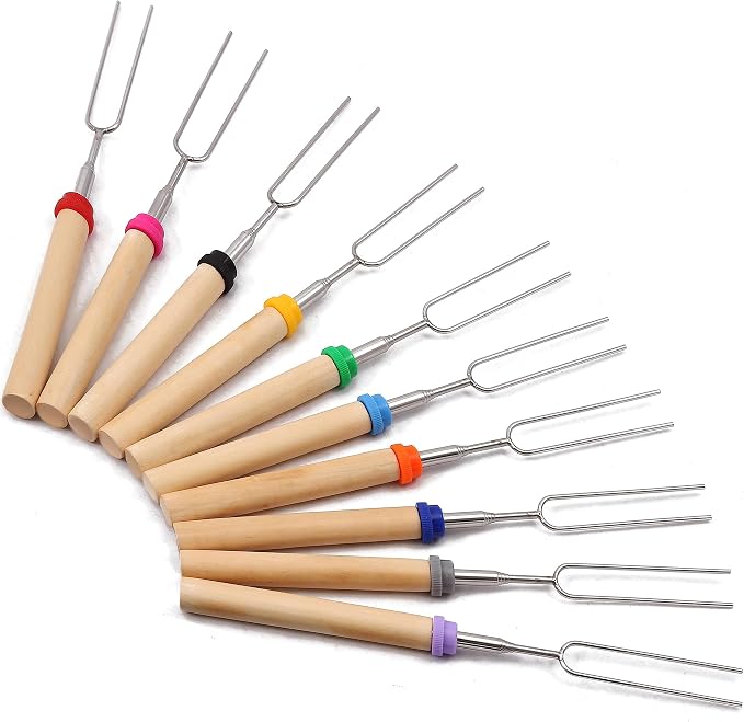 MalloMe Smores Sticks for Fire Pit - Accessories for Campfire Marshmallow Roasting Sticks Smores Kit Outdoor - Smore Skewers Hot Dog Fork For Outside, Camping Essentials Bonfire Gear Long 32" 10 Pack
