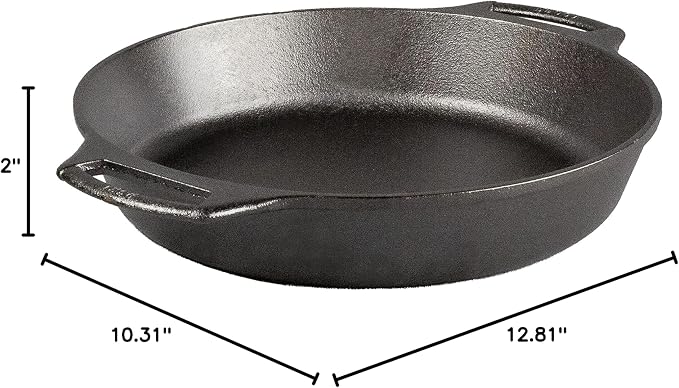 Lodge Seasoned Cast Iron Baker’s Skillet - Heavy Duty Baking Pan with Dual Handles - Oven Ready Cast Iron Bakeware for Desserts, Roasting & Baking - 10.25 Inches