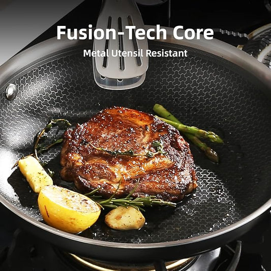 DELUXE Hybrid Ceramic Nonstick 12-Inch Fry Pan with Tempered Glass Lid, Skillet with Stay-Cool Handles, Dishwasher&Oven Safe, PFOA Free Compatible with All Cooktops