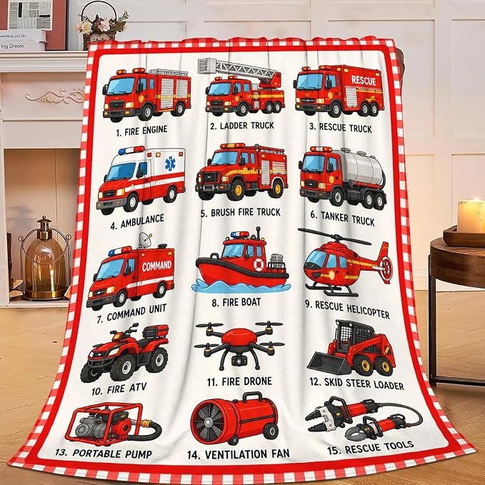 Yibuda Fire Rescue Throw Blanket Gift for Girl 50"X40" | Soft flannel throw blanket for couch, bed & travel, ideal for adults, kids & pet lovers, perfect cozy home decor gift.