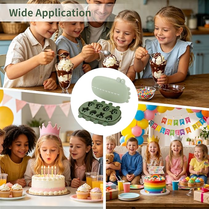 8-Cavity Popsicle Molds, Food-Safe Silicone Ice Cream Molds with Crocodile Lid, Fun Shaped Homemade Mini Ice Popsicle Maker with 8 Reusable Sticks, 7.5 x 4.7 in