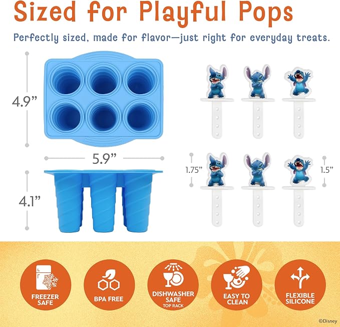 Disney Silicone Popsicle Molds – 6 Reusable Popsicles Molds Featuring Mickey & Friends or Stitch – BPA-Free Flexible Silicone Ice Pop Mold and Popsicle Maker for Frozen Treats