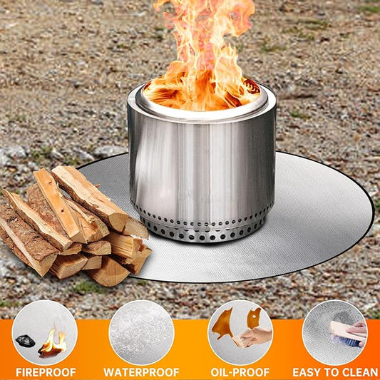 DocSafe 38" Round Fire Pit Mat for Solo Stove Bonfire,4-Layer Double-Sided Fireproof Heat Insulated Under Grill Mat Protector for Deck,Patio,BBQ,Oil-Proof and Reusable and Waterproof,Black&Silver