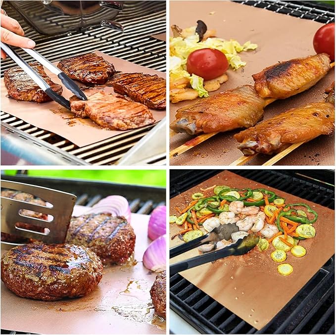 Grill Mats for Outdoor Grill, Set of 9 Copper Grill Mat For Gas Grill, 100% Non-Stick Copper Sheets for Grilling, 15.75 X 13 Inch