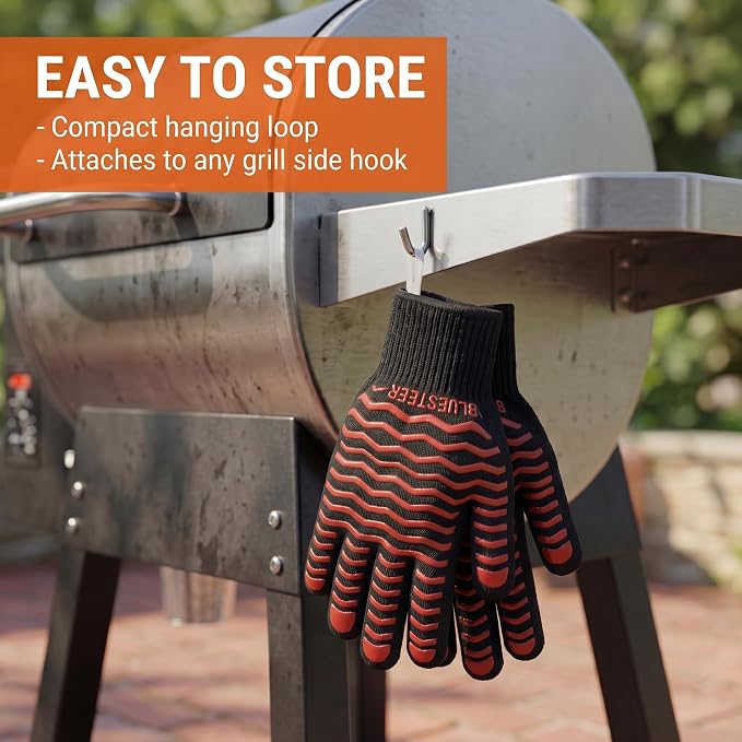 BBQ Gloves 1472°F Heat Resistant Oven Gloves with Fingers Heat Proof Grill Gloves Non-Slip Silicone Oven Mitts for Kitchen Cooking Grilling Baking Smoking