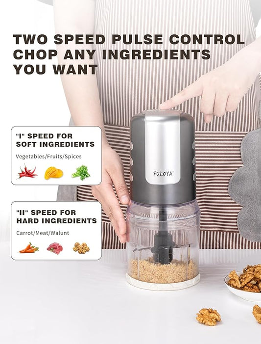 Mini Food Processor 2 Cup Small Electric Food Chopper 2 Speed for Vegetables, Meat, Fruits and Nuts with 4 Stainless Steel Blades, 400-Watt, Light Gray