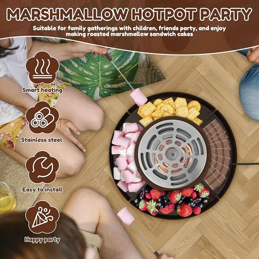 2 in 1 Smores Maker Tabletop Indoor Fondue Set, Smores Maker Tabletop Indoor Kit with Removable Trays & 4 Skewers Unique Couple Gift Set Idea, Parties, Date & Movie Night Supplies,Coffee Color