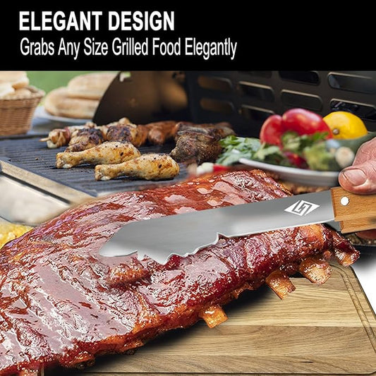 Heavy Duty BBQ Grill Tongs for Outdoor Grill,17 Inch Long Grill Tool, Metal Barbecue Utensil, Wooden Handle, Fun barbecue Tongs for Gas and Charcoal Grilling