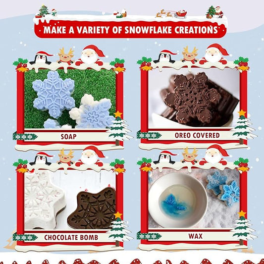 HKNMTT Snowflake Christmas Silicone Mold 12 Cavity 6 Shapes for Holiday Soap Chocolate Cocoa Bomb Ice Candy Oreo Covered Jello Xmas Winter Wax, Oven Safe Baking Frozen Moulds DIY Candle Craft Set