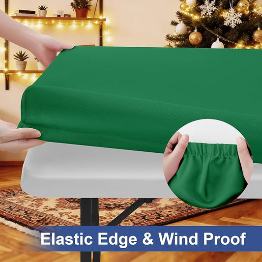 homing Rectangle Table Cloth Cover, Waterproof Polyester Elastic Fitted Tablecloth, Fits for 8 Foot Folding Tables, Washable Table Protector for Christmas, Holiday, Party (Hunter Green, 30" x 96")