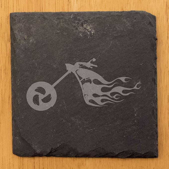 Ride The Fire: Flaming Chopper Motorcycle Coasters - Square Slate - Set of 6