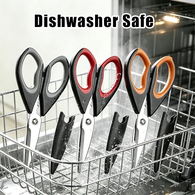 3 Pack Kitchen Scissors - Sharp Kitchen Shears | with Herb Stripping Hole All Purpose Stainless Steel Heavy Duty for Poultry Food Meat Dishwasher Safe with Protective Sheath