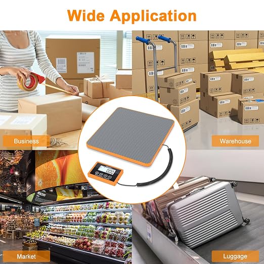 THINKSCALE Shipping Scale, 440lb, 10g/1oz Postal Scale, Hold/Tare | Carbon Fiber Platform – Anti-Slip & Lightweight, Backlit LCD Easy Read, for Packages & Mail. Battery + AC adapter included